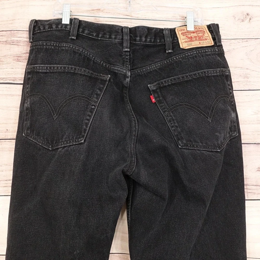 Levis 550 Jeans Mens 37x31 (38x32) Black Charcoal Relaxed Fit Denim Pants